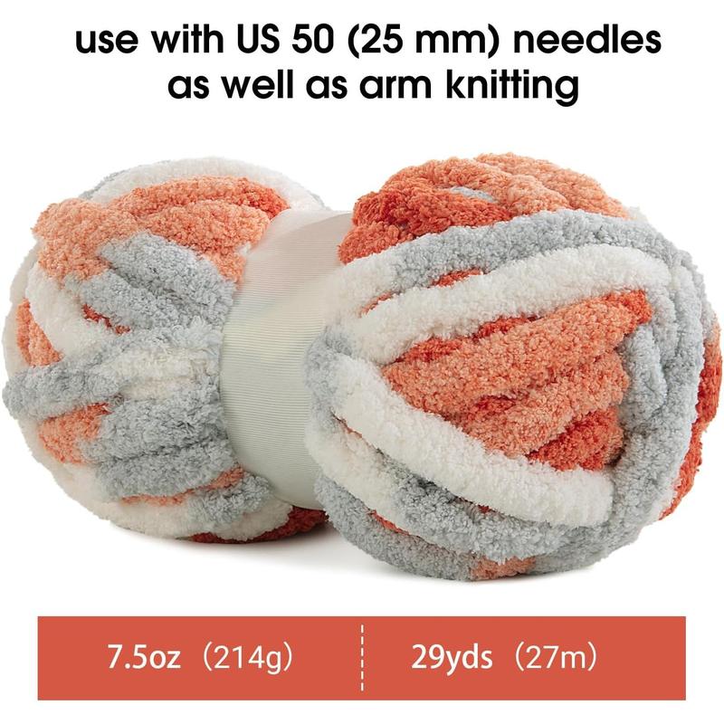 Tie Dye Chunky Yarn for Crocheting 8 Pack,Fluffy Jumbo Chenille Yarn,Soft Plush Yarn Bulky,Giant Thick Fuzzy Yarn for Hand Knitting or Arm Knitting,Orange & Grey (29 yds,8 oz Each Skein)