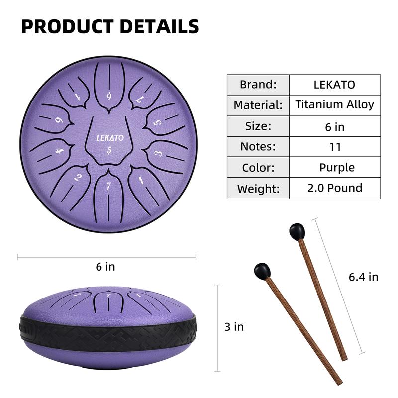 LEKATO Steel Tongue Drum 6 Inch 11 Notes Steel Drum With Bag Beginner Handpan Drum Percussion for Meditation Yoga Musical Education