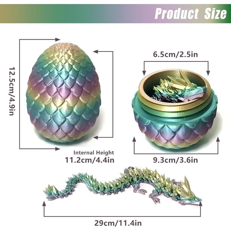 2025 NEW Christmas presents are suitable for children, Easter Dragons 3D Printed Dragon Egg with Dragon Inside Crystal Dragon Fidget Toy for Adult Full Articulated Dragon for Home Office Decor