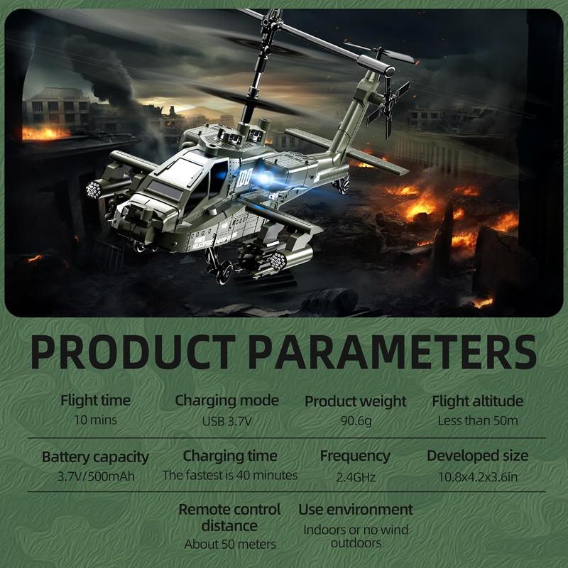 RC Helicopter, 10.8x4.2x3.6 Remote Control Helicopter with LED Light, One Key Takeoff Landing, 3.5 Channels, Gyro Stabilizer, 2.4GHz Military Helicopter Toys for Kids Adults (Green)