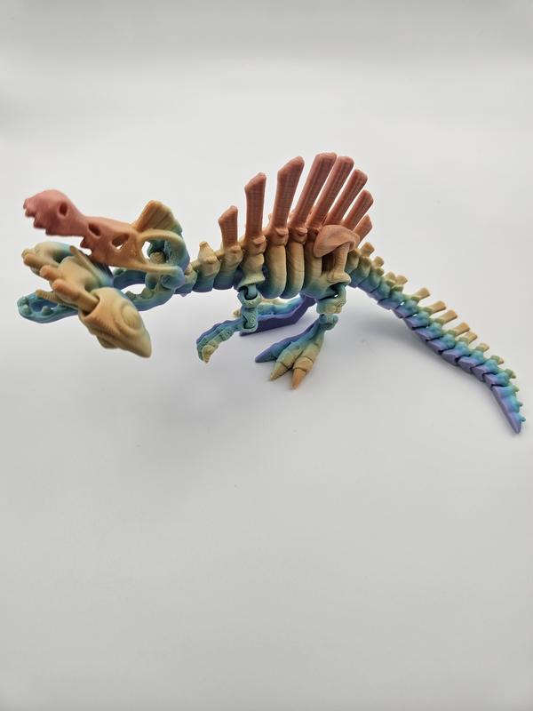 Rainbow Skeleton Spinosaurus | 3D Printed Articulating Figurine Great Gift and Desk Figure