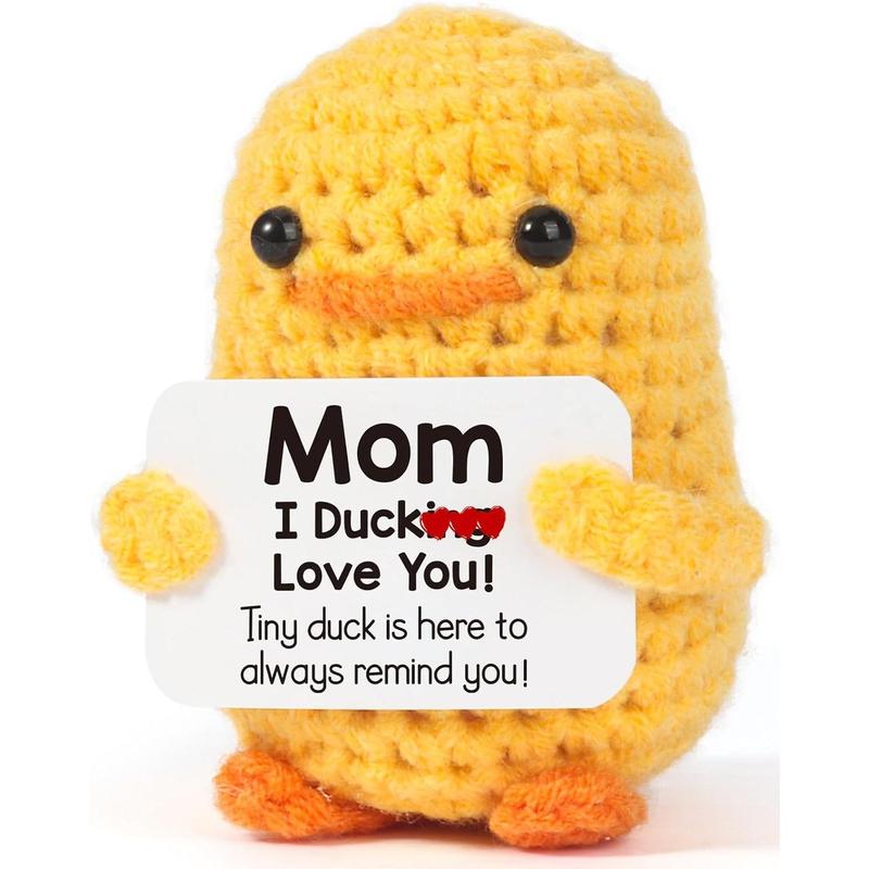 Funny Birthday Gifts for Mom – Handmade Emotional Crochet Positive Support Duck for Mom Mothers Day Christmas White Elephant Gift from Daughter Son, I Duck Love You Mom, Cute Duck Home Decor