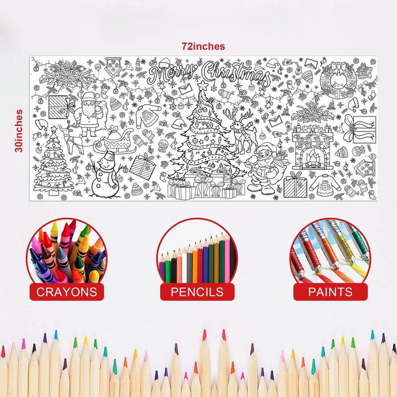 Xmas Giant Coloring Poster Tablecloth-Christmas Crafts for Kids-30 x 72 Inches Jumbo Paper Coloring Banner Kids Gifts Activities Toys Party Classroom Christmas Decorations