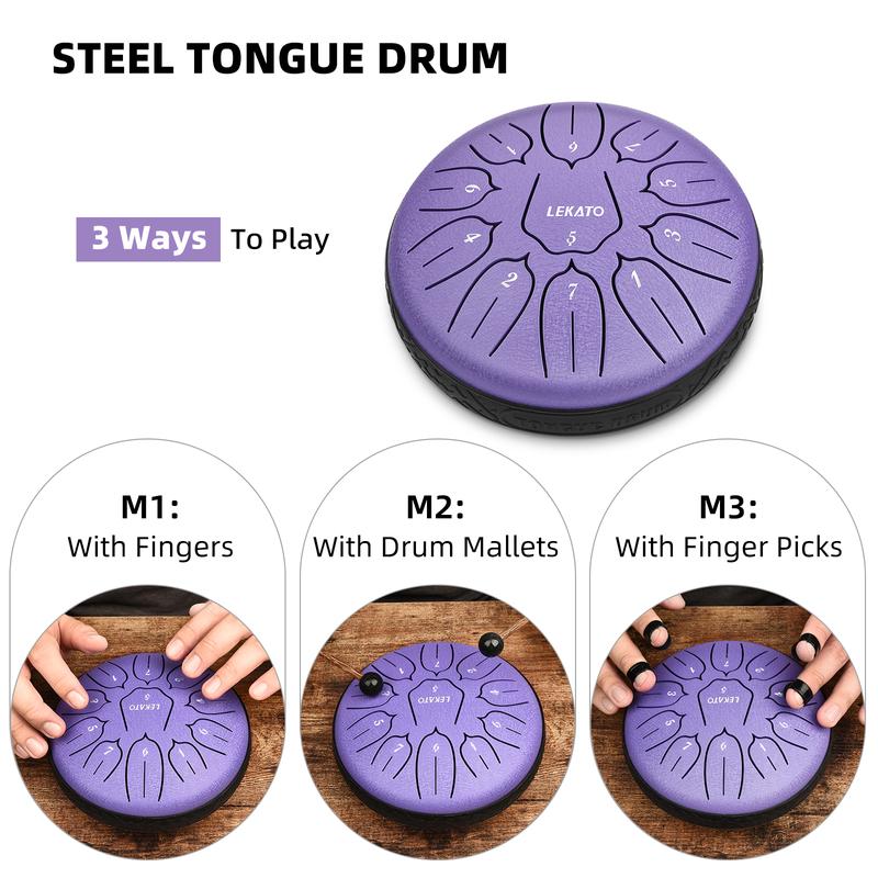 LEKATO Steel Tongue Drum 6 Inch 11 Notes Steel Drum With Bag Beginner Handpan Drum Percussion for Meditation Yoga Musical Education