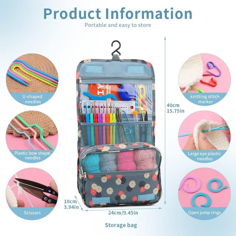 Crochet Kit for Beginners Complete 130 count Starters Knitting Kit with Crochet Yarn,  Crochet Hooks and Crochet Accessories in Hangable Storage Bag