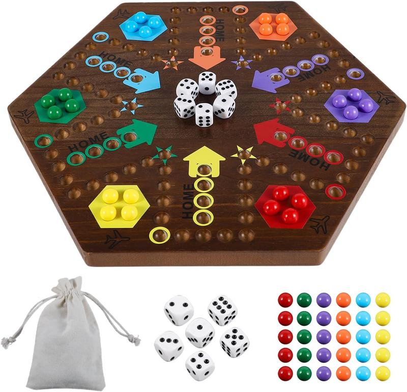 Wahoo Marble Board Game 4 and 6 Players 2 Sided Painted Thicken Wood Aggravation Board Game for Family Friends Party