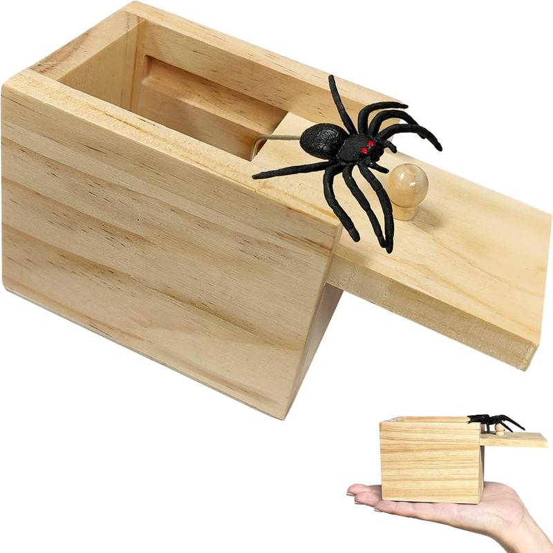 Spider Box Prank Toy Gag Gift Funny White Elephant Gifts for Adults, Wooden Christmas Birthday Surprise Gift Box Toys for Kids Teens Boys 6-8-12, Hilarious Stocking Stuffers for Adults Men Women