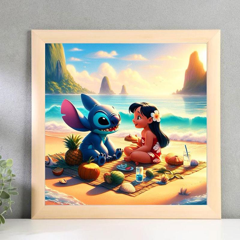 Disney Seaside Picnic Lilo and Stitch Pattern DIY Painting By Number Kit, 1 Set DIY Painting By Number for Beginner, Wall Art Gift for Home Decor