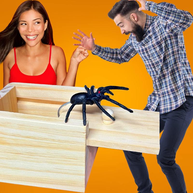 Spider Box Prank Toy Gag Gift Funny White Elephant Gifts for Adults, Wooden Christmas Birthday Surprise Gift Box Toys for Kids Teens Boys 6-8-12, Hilarious Stocking Stuffers for Adults Men Women