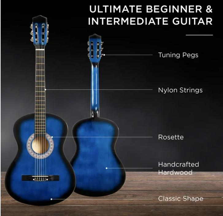 Best Choice Products 38in Beginner Acoustic Guitar Starter Kit w  Gig Bag, Strap, Strings - Blueburst