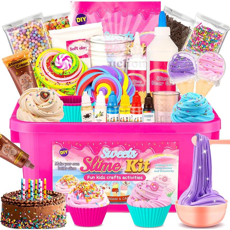 DIY Sweets Slime Kit, Cake & Ice Cream Slime Making Kit for Girls Ages 8-12, Creativity Kids Slime Kits to Make Butter Slime, Cloud Slime & Fluffy Slime, Fun Slime Party Favors Birthday Gifts Toys