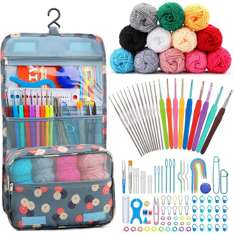 Crochet Kit for Beginners Complete 130 count Starters Knitting Kit with Crochet Yarn,  Crochet Hooks and Crochet Accessories in Hangable Storage Bag