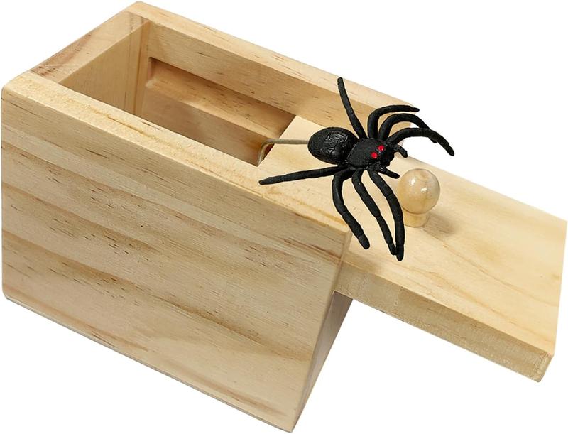 Spider Box Prank Toy Gag Gift Funny White Elephant Gifts for Adults, Wooden Christmas Birthday Surprise Gift Box Toys for Kids Teens Boys 6-8-12, Hilarious Stocking Stuffers for Adults Men Women