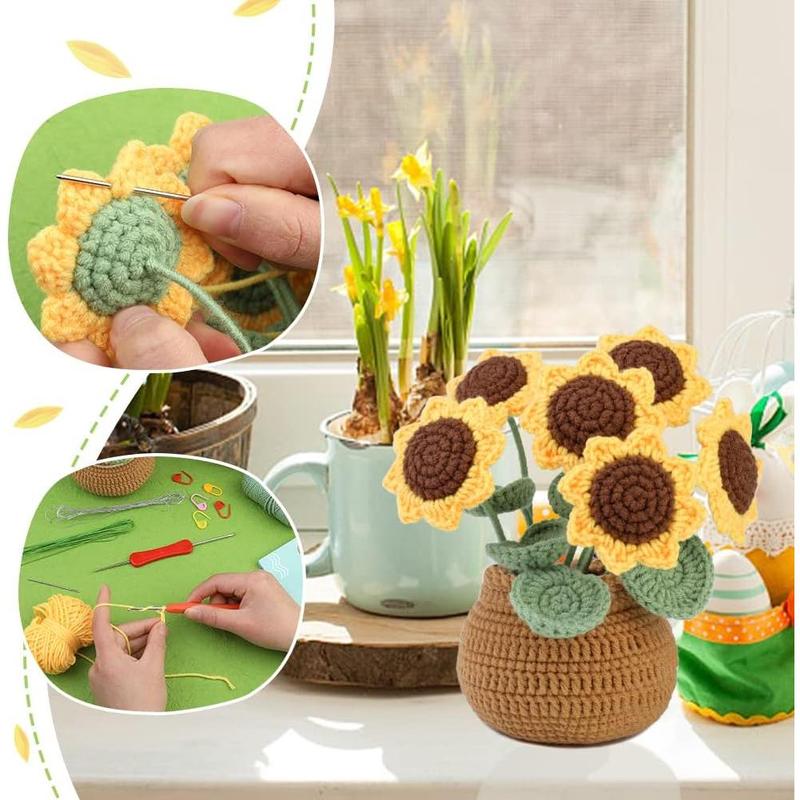 Crochet Kit for Beginners, Sunflower Crochet Kit Beginner Crochet Starter Kit for Complete Beginners Adults, Crocheting Knitting Kit with Step-by-Step Video Tutorials (Sunflower)