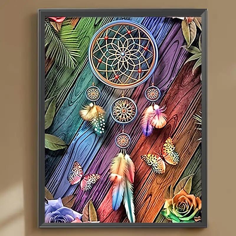 5D Diamond Arts Colorful Painting Kit, Butterfly & Dream Catcher Pattern DIY Diamond Arts Colorful Painting without Frame, Handmade Art Crafts for Home Decor