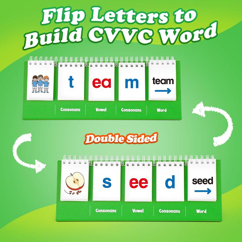 Aizweb CVVC Word Games,Phonics Games Flash Card for   Classroom,Learn to Read,Reading Manipulative Spelling Educational Toy Learning Activity Teacher Supplies