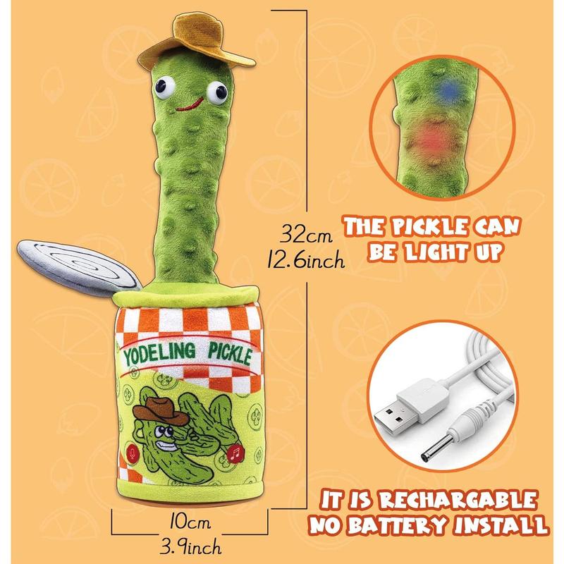 Yodeling Pickle, Talking Yodeling Toy Repeats What You Say, Singing Pickle Plush Toys - Rechargeable Twisted Mimicking Toy Singing Dance, Funny Prank Novelty Gag Gift for Adults &