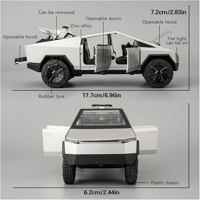 Tesla Cybertruck 1:32 Scale Model with Light, Sound, and Friction Pull Back Car – Futuristic Design, Perfect for Collectors and Kids’ Playtime