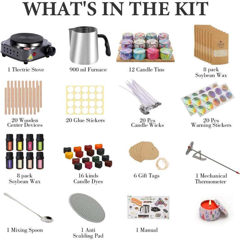 Complete Candle Making Kit,Candle Making Kit for Adults, Candle Kit - DIY Starter Soy Candle Making Kit - Perfect as Home Decorations