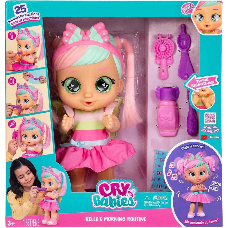 Cry Babies Bella's Morning Routine - Interactive Baby Doll with 20+ Sounds, Girls & Kids Age 18M and Up