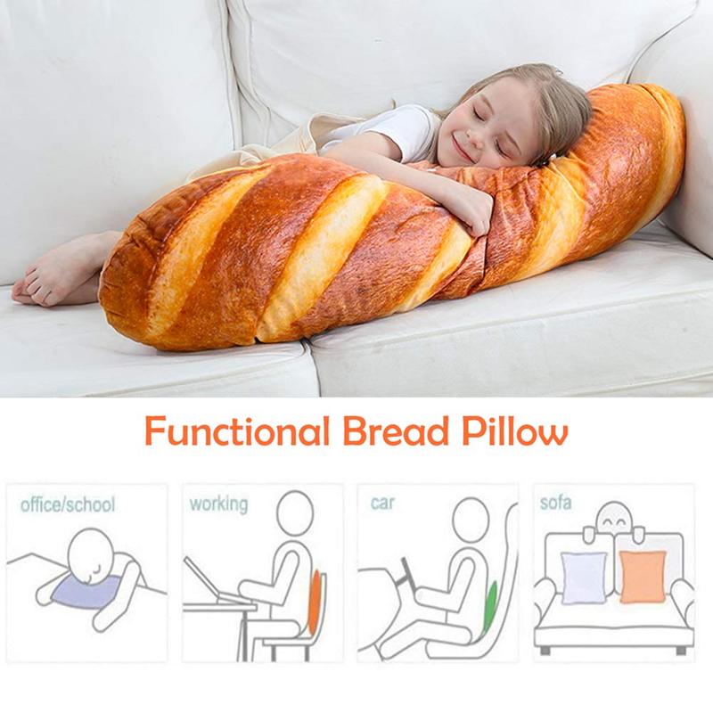 40 in Bread Pillow, 40 in 3D Simulation Bread Shape Pillow Soft Lumbar Baguette Back Cushion Funny Food Plush Stuffed Toy