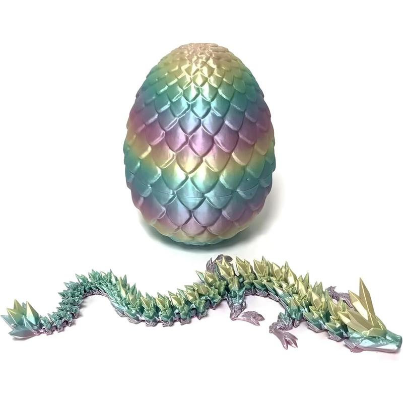 2025 NEW Christmas presents are suitable for children, Easter Dragons 3D Printed Dragon Egg with Dragon Inside Crystal Dragon Fidget Toy for Adult Full Articulated Dragon for Home Office Decor