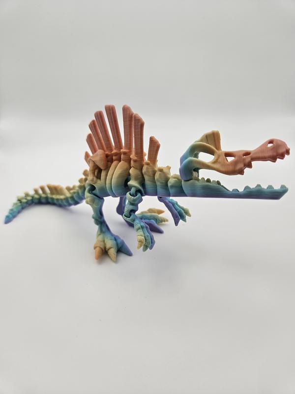 Rainbow Skeleton Spinosaurus | 3D Printed Articulating Figurine Great Gift and Desk Figure