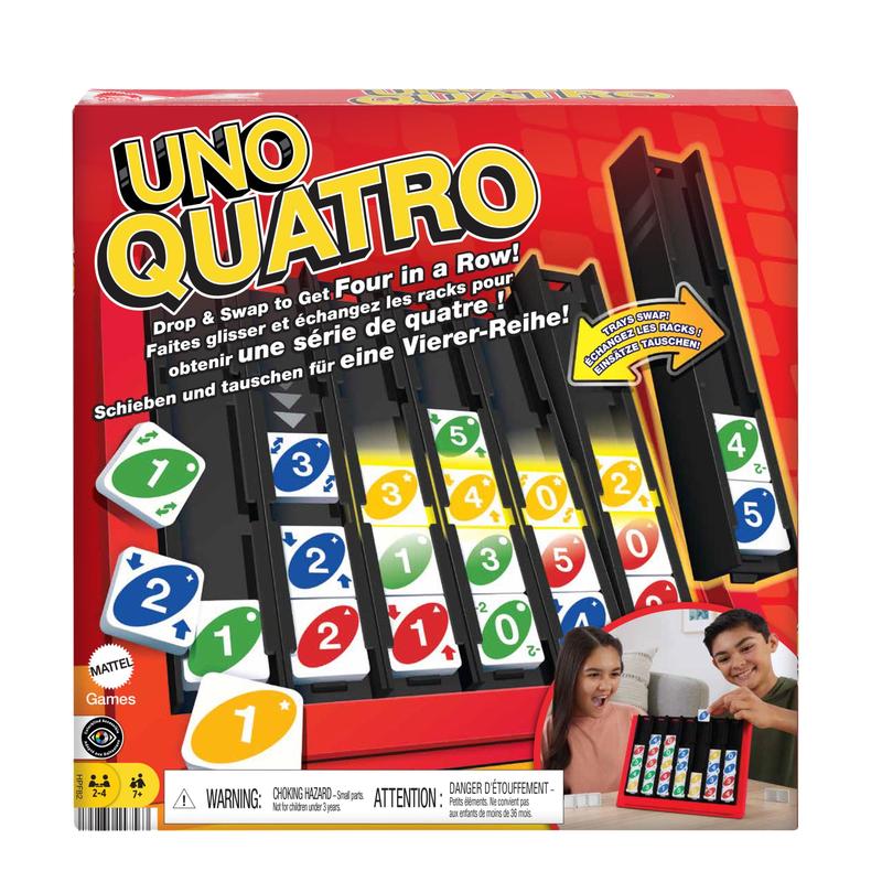 Uno Quatro Game, Adult, Colored Tiles & Plastic Game Grid, 2-4 Players, 53 Pieces