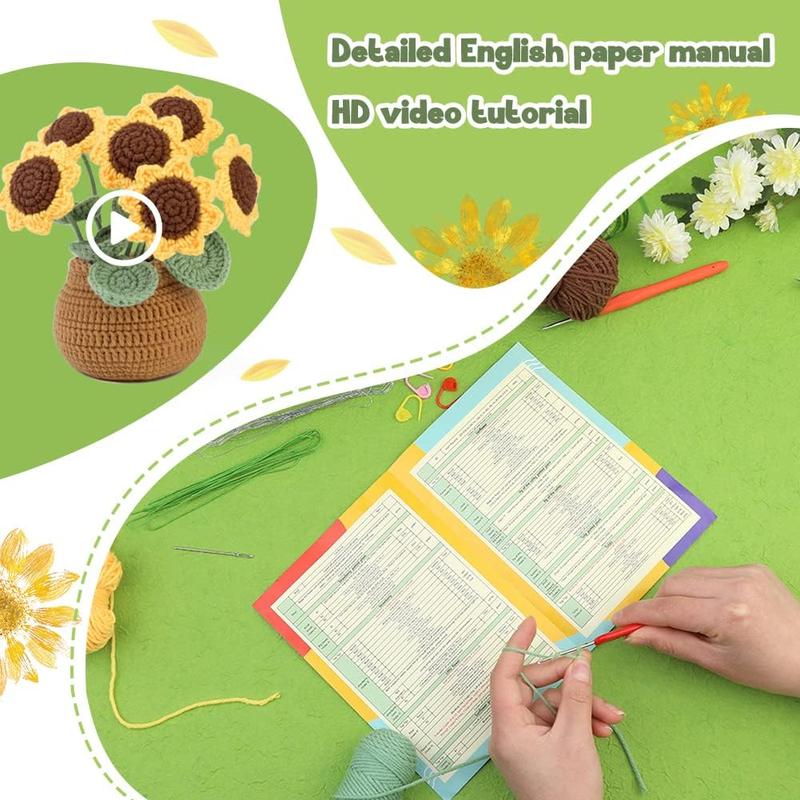 Crochet Kit for Beginners, Sunflower Crochet Kit Beginner Crochet Starter Kit for Complete Beginners Adults, Crocheting Knitting Kit with Step-by-Step Video Tutorials (Sunflower)