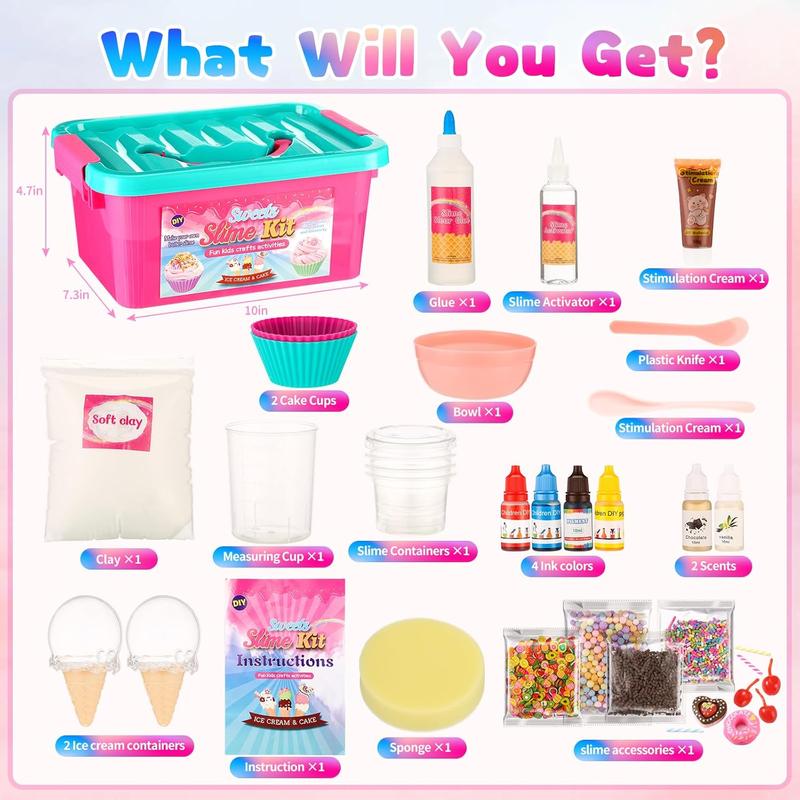 DIY Sweets Slime Kit, Cake & Ice Cream Slime Making Kit for Girls Ages 8-12, Creativity Kids Slime Kits to Make Butter Slime, Cloud Slime & Fluffy Slime, Fun Slime Party Favors Birthday Gifts Toys