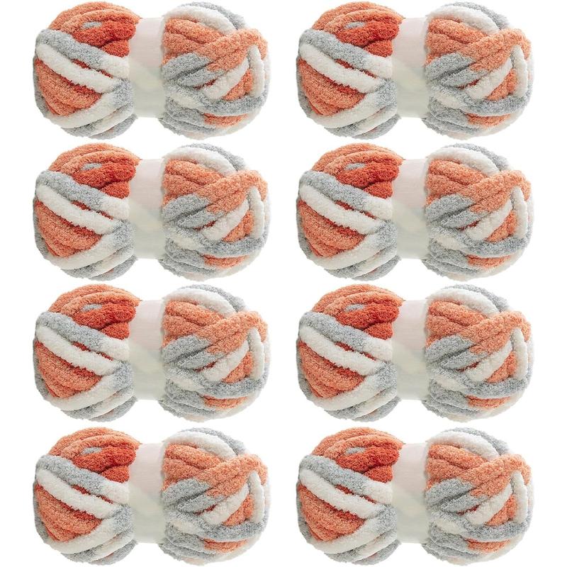 Tie Dye Chunky Yarn for Crocheting 8 Pack,Fluffy Jumbo Chenille Yarn,Soft Plush Yarn Bulky,Giant Thick Fuzzy Yarn for Hand Knitting or Arm Knitting,Orange & Grey (29 yds,8 oz Each Skein)