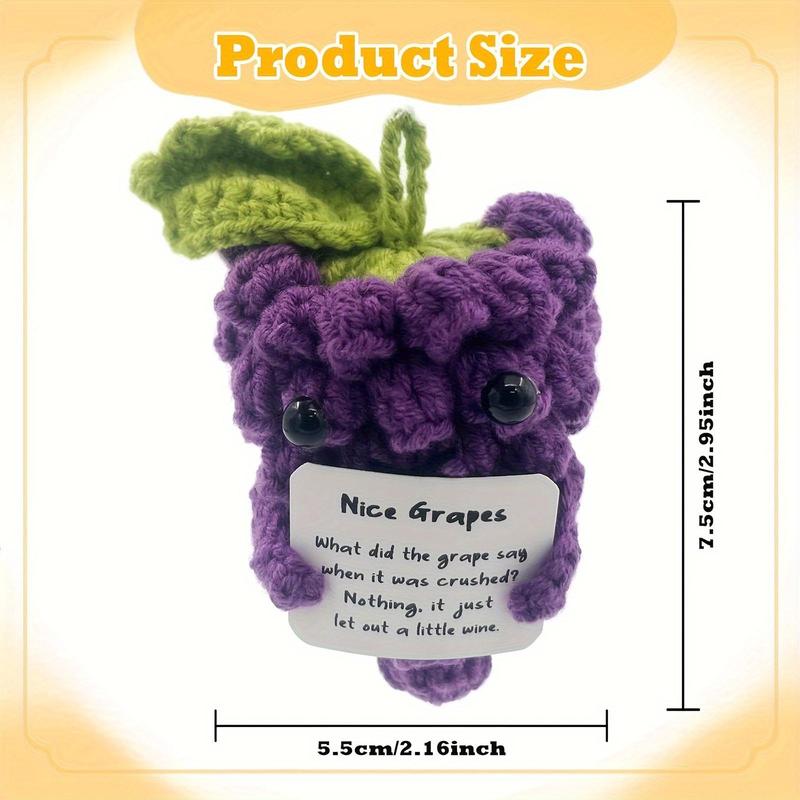 Funny Purple Grape Shaped Crochet Toy, Mini Crochet Potato Toy with Positive Card, Emotional Support Cheer Up Encouragement Gift for Friends