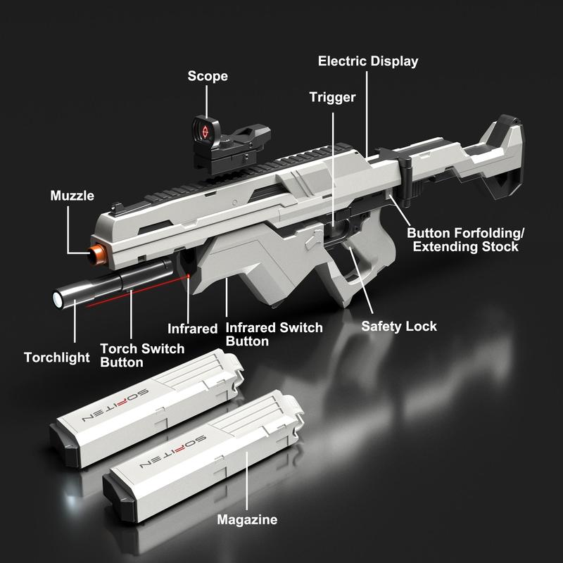 Acsend N Launching Toys, 1 Set Automatic Toy with Tactical Vest Kit, Foldable Stock Foam Shooter Toy with Infrared and Flashlight Power Indicator for Adults