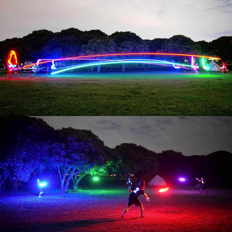 TOS Flying Disc - 16 Million Color RGB or 36 LEDs, Extremely Bright, Smart Modes, Auto Light Up, Rechargeable, Cool Fun Christmas, Birthday & Camping Gift for Men Boys Teens Kids, 175g Frisbee