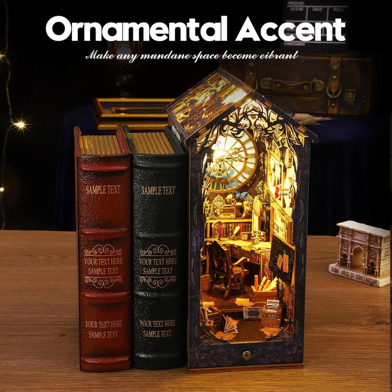 DIY Book Nook Kit with LED Lights - 3D Wooden Puzzle Enchanted Bookshelf Insert for Adults & Teens, Whimsical Bookend Diorama, Detective Suspense Gift for Book Lovers