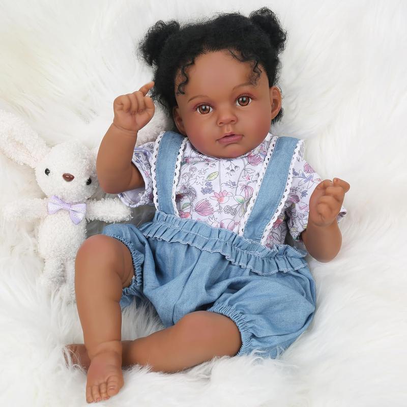 Wooroy Reborn Baby Doll - Christmas Gift, Birthday Gift, Reborn Doll, Brown and Black Skin Doll, Gift Idea, Girl Gift, 20 Inch Soft Body Realistic Newborn African American Baby Girl Doll with a Cloth Body, Toy Gift for Kids Age 3+