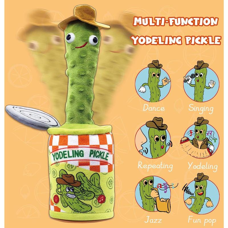 Yodeling Pickle, Talking Yodeling Toy Repeats What You Say, Singing Pickle Plush Toys - Rechargeable Twisted Mimicking Toy Singing Dance, Funny Prank Novelty Gag Gift for Adults &