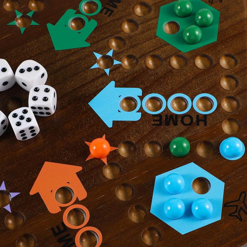 Wahoo Marble Board Game 4 and 6 Players 2 Sided Painted Thicken Wood Aggravation Board Game for Family Friends Party