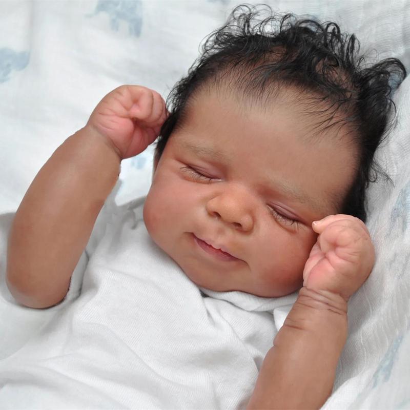 19-inch Soft Silicone Reborn Baby Doll - Lifelike Newborn Bebe Girl with Black Skin, Cloth Body, and Realistic Features - Lovely Kids Birthday Gift or Collectible Toy