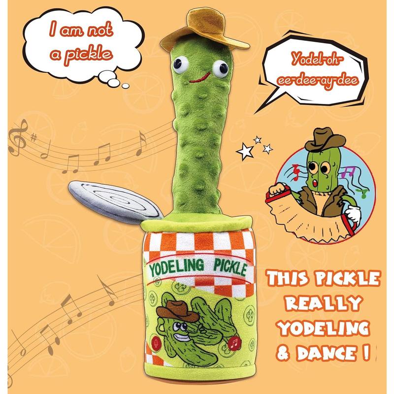 Yodeling Pickle, Talking Yodeling Toy Repeats What You Say, Singing Pickle Plush Toys - Rechargeable Twisted Mimicking Toy Singing Dance, Funny Prank Novelty Gag Gift for Adults &