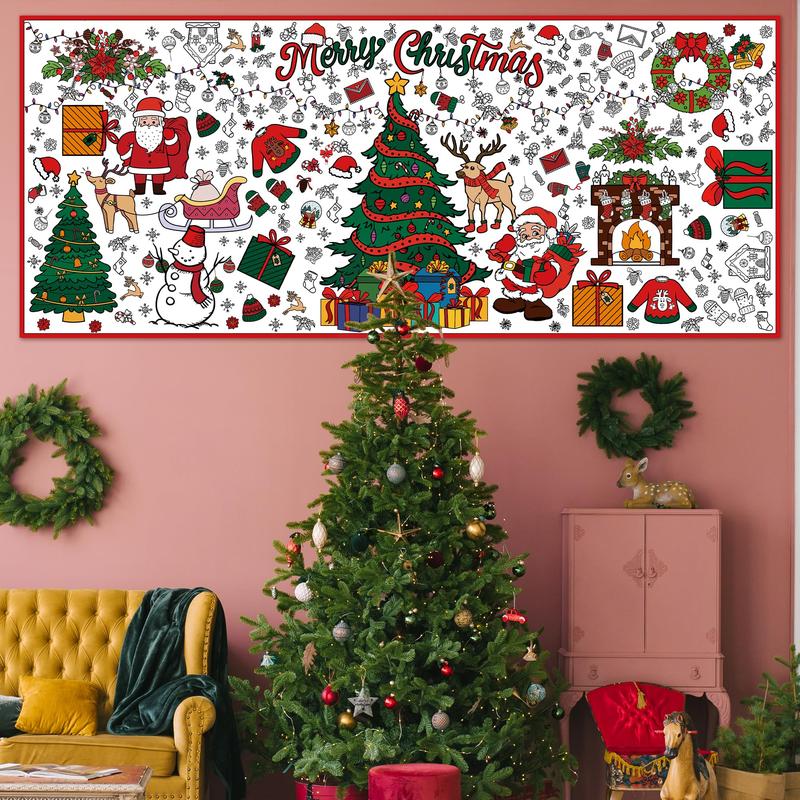 Xmas Giant Coloring Poster Tablecloth-Christmas Crafts for Kids-30 x 72 Inches Jumbo Paper Coloring Banner Kids Gifts Activities Toys Party Classroom Christmas Decorations