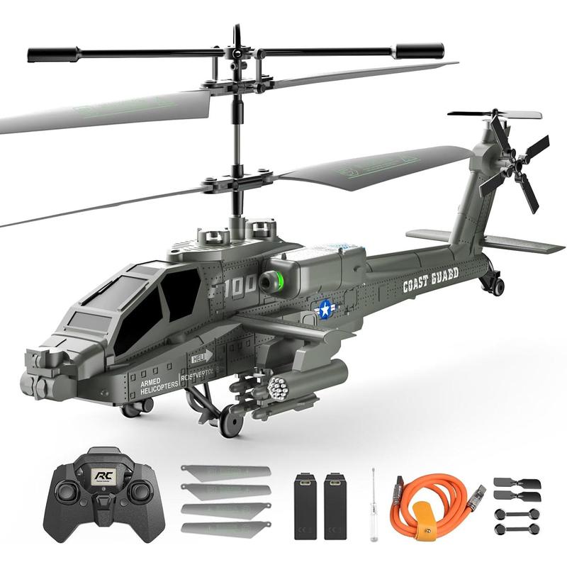 RC Helicopter, 10.8x4.2x3.6 Remote Control Helicopter with LED Light, One Key Takeoff Landing, 3.5 Channels, Gyro Stabilizer, 2.4GHz Military Helicopter Toys for Kids Adults (Green)