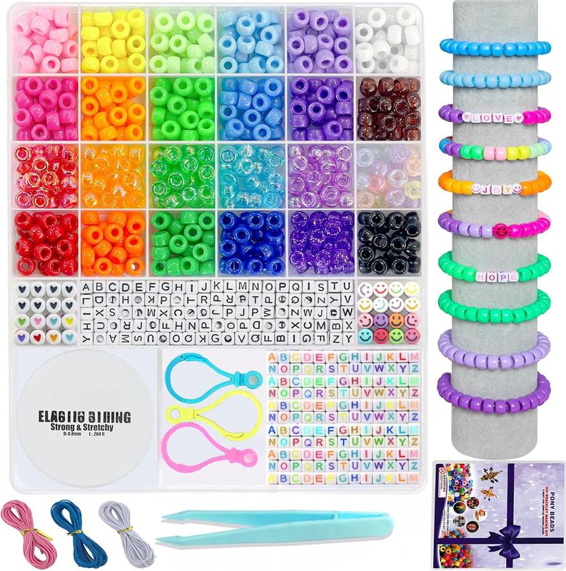 1000 count Bracelet Making Kit, Friendship  Necklace Bracelet kit 24 Colors 9mm Pony Beads for Bracelet Making Beads, Letter Bead for  Making, DIY Crafts Gifts for Girls Adults