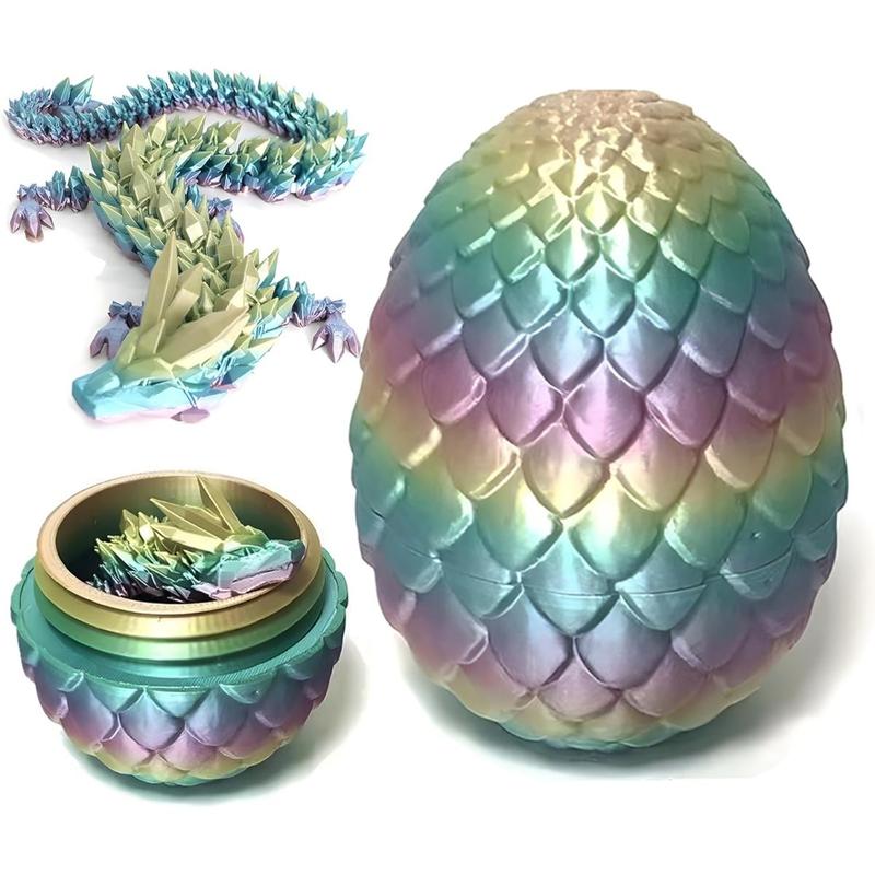 2025 NEW Christmas presents are suitable for children, Easter Dragons 3D Printed Dragon Egg with Dragon Inside Crystal Dragon Fidget Toy for Adult Full Articulated Dragon for Home Office Decor