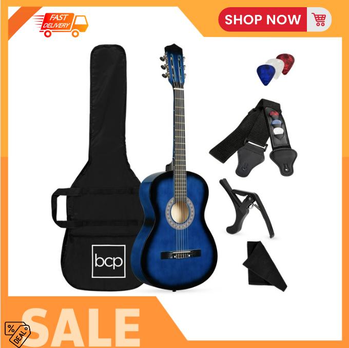 Best Choice Products 38in Beginner Acoustic Guitar Starter Kit w  Gig Bag, Strap, Strings - Blueburst