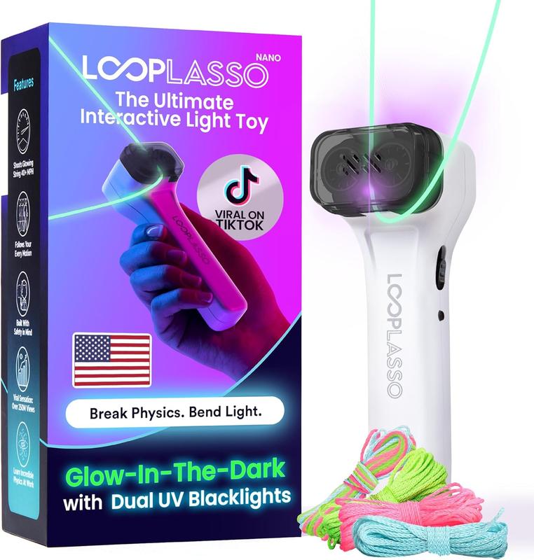 [best seller] Loop Lasso Nano - The Original Glow-in-The-Dark String Shooter Toy- Built-in UV Blacklight- Safe Interactive STEM Learning Toy- Viral Stocking Stuffer Gadget- Holiday Family Game Night Fun - stocking stuffer, Christmas