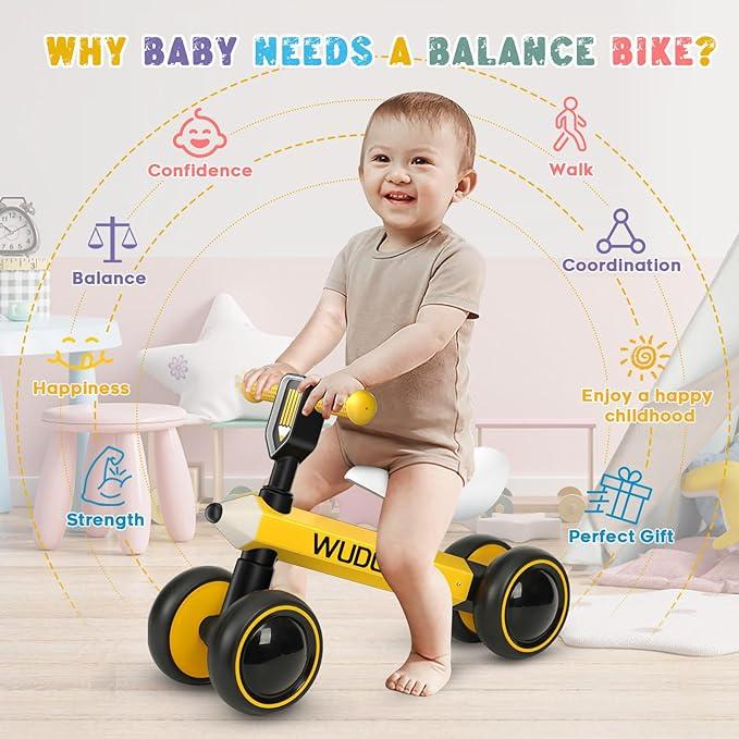 Yellow Baby Balance Bike for Toddlers 10-36 Months, No Pedal Ride-on Toy with Silent Wheels, Ideal Birthday Gift for 1-Year-Old Boys and Girls