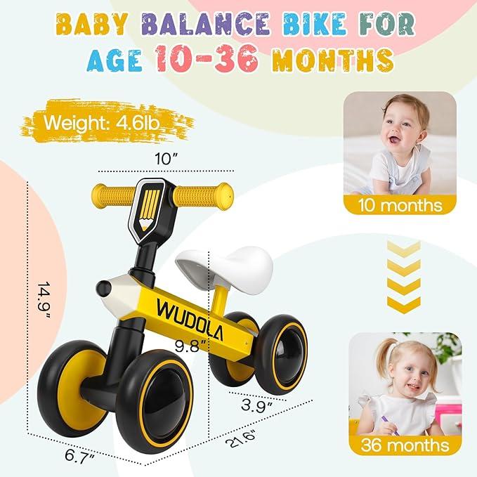 Yellow Baby Balance Bike for Toddlers 10-36 Months, No Pedal Ride-on Toy with Silent Wheels, Ideal Birthday Gift for 1-Year-Old Boys and Girls