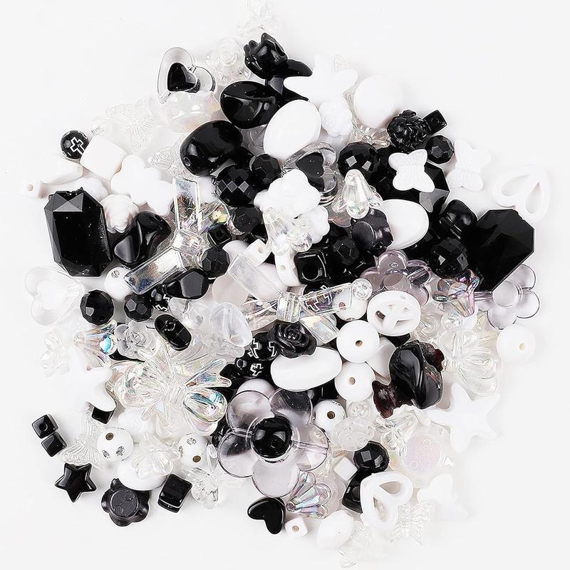 120 count Assorted Black White Beads Pastel Beads Flower Heart Star Butterfly Candy Aesthetic  Plastic Beads Cute Beads Bulk for Bracelets  Making DIY Crafts Necklaces