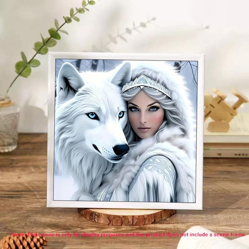 Wolf & Teenager Pattern DIY Diamond Arts Colorful Painting Kit without Frame, DIY 5D Diamond Arts Colorful Painting Kit, Wall Art Decor for Home Living Room Bedroom